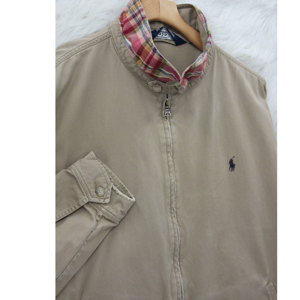 Vtg Polo Ralph Lauren Harrington Jacket Beige Brown Cotton Shell 90s Mens XXL